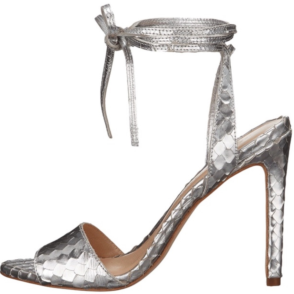 LOEFFLER RANDALL Ellie Wrap-Around Silver Sandal Heels